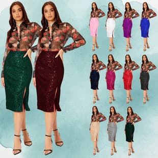 New OEM Women's Elegant Side-Slit Skirt, Light Luxury, European and American Fashion Sequined Bodycon Skirt