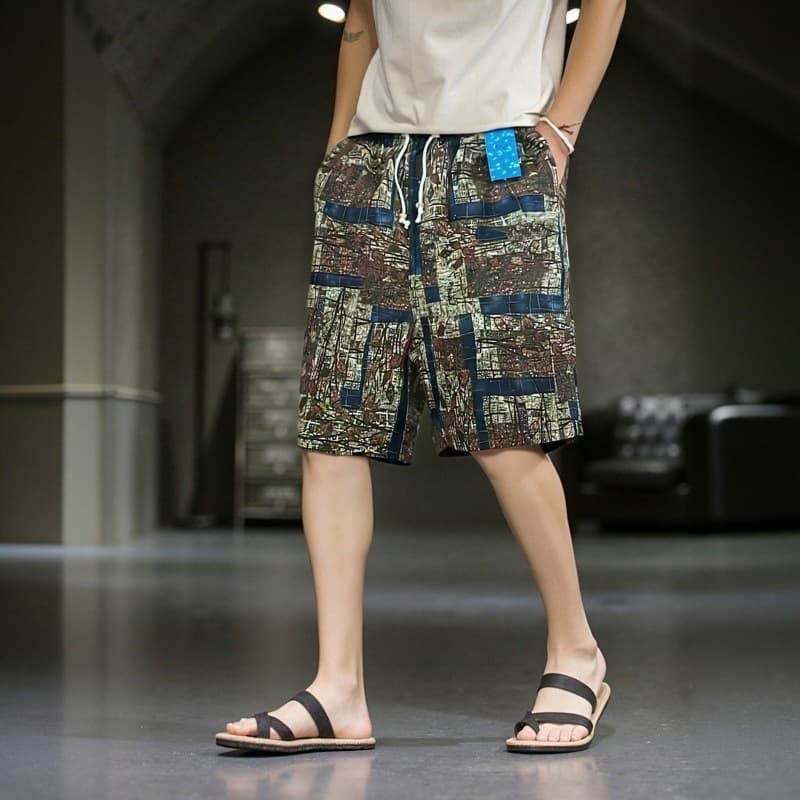 Men's Beach Shorts Cotton Linen Ethnic Style Casual Home Printed Five-Point Shorts Chinese Trendy Shorts