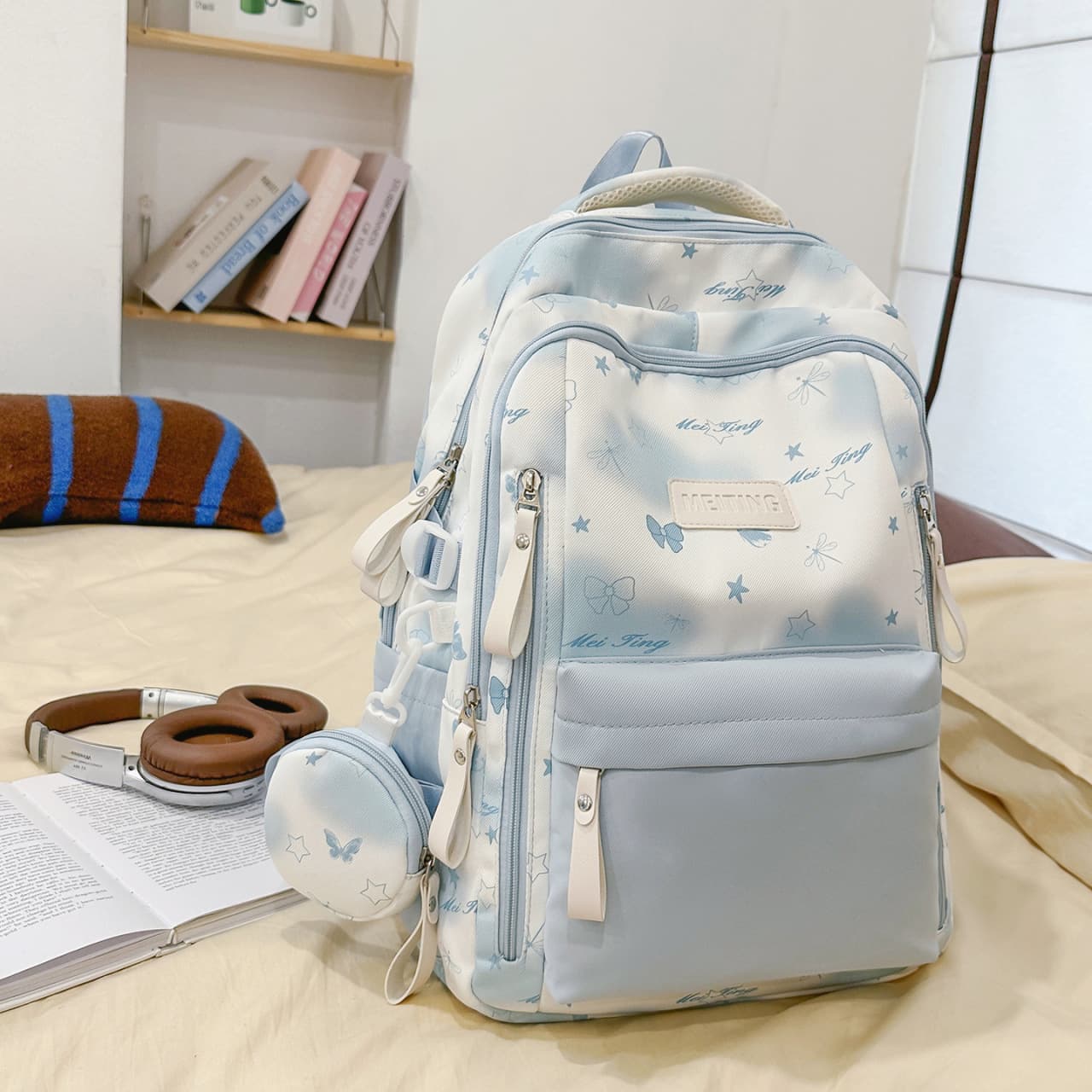 Middle School Backpack for Girls, Blue, Ins Style, High Schooler, Trendy Design 2026 New, Large Capacity Double Shoulder Bag