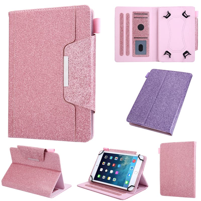 Suitable for 10inch 8inch Glitter Hardware Buckle Flip Card Holder iPad Leather Case Samsung Huawei Tablet Protective Case