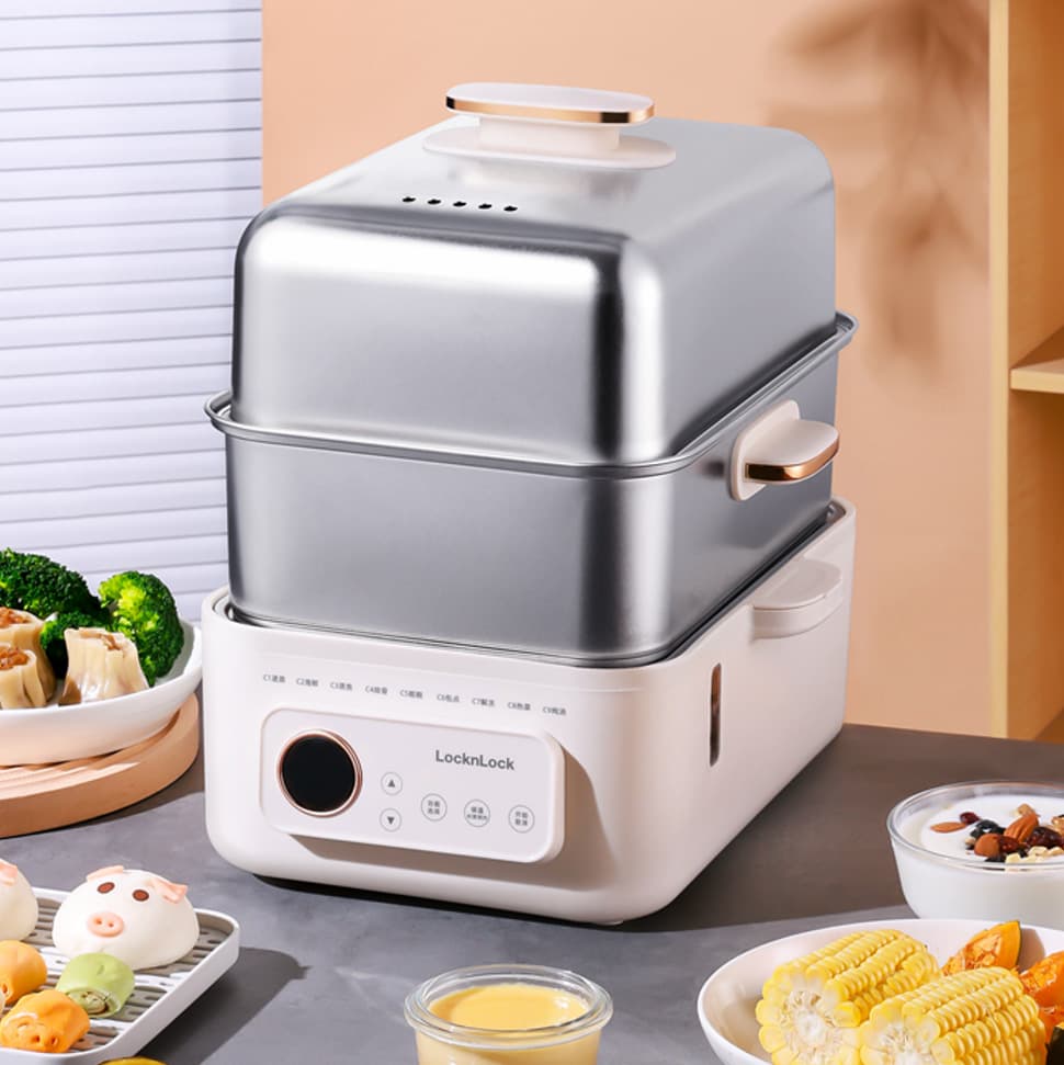 Lock&Lock Stainless Steel Electric Steamer EJP3225IVY Breakfast Maker 16L Multi-function Cooking Pot, Event Gift