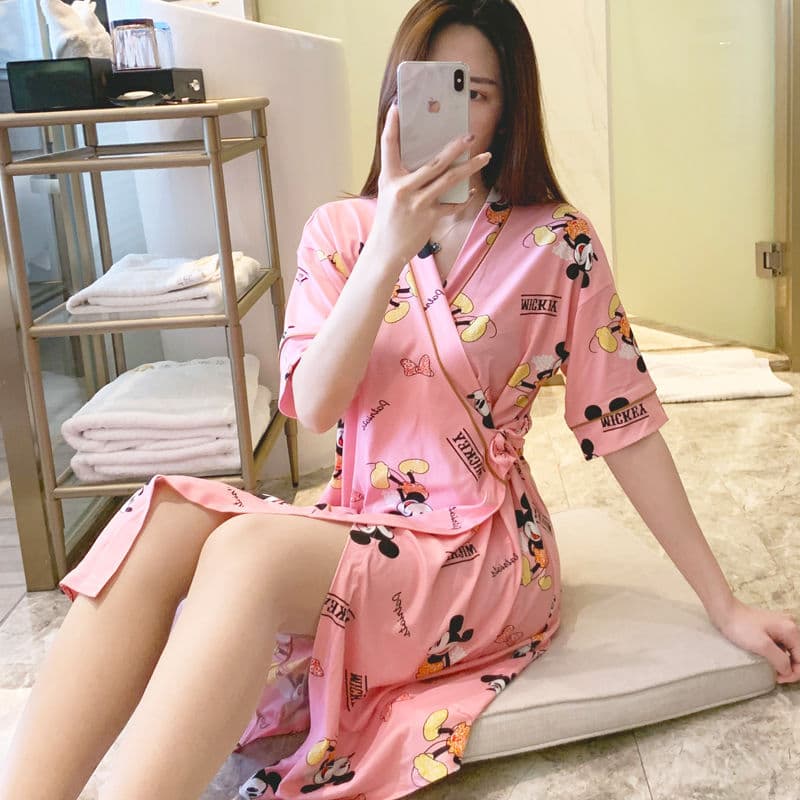 Japanese Kimono Pajamas for Women Summer Short Sleeve Robe Korean Style Fresh Student Thin Summer Sleep Dress Bathrobe