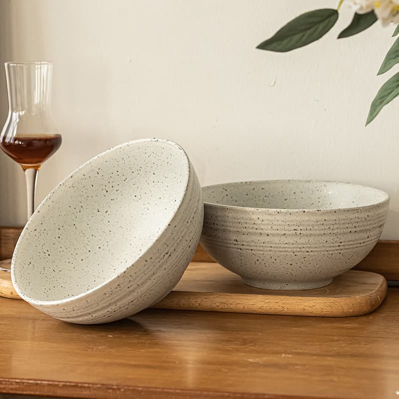 Retro style ceramic vegetable bowl thickened vegetable bowl Japanese ink dot round soup bowl household noodle bowl salad bowl large bowl wholesale