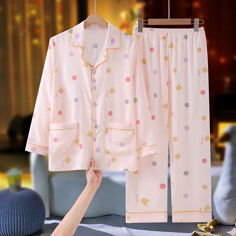 2025 summer adult cloud cotton suit collar pajamas for men and women cloud cotton thin outer wear home wear set