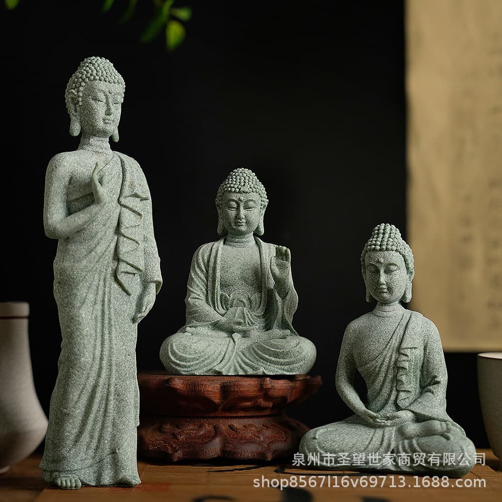 Creative Zen-inspired Green Sandstone Buddha Statue Ornament Fish Tank Aquarium Landscaping Chinese Tea Pet Home Decoration