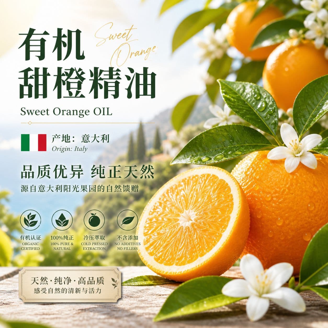 Organic Sweet Orange Essential Oil for Aromatherapy Skin Care Beauty Salon Single Essential Oil Ingredient Wholesale