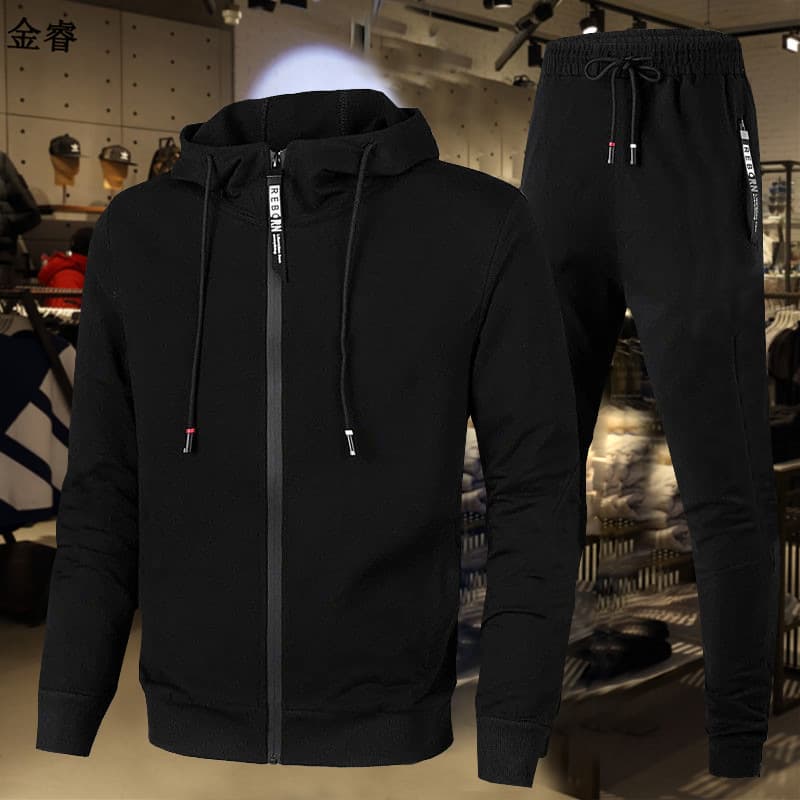 Cross-Border Autumn New Men's Waterproof Zipper Hoodie Set Air Layer Hooded Sweatshirt and Sweatpants Two-Piece Set In Stock