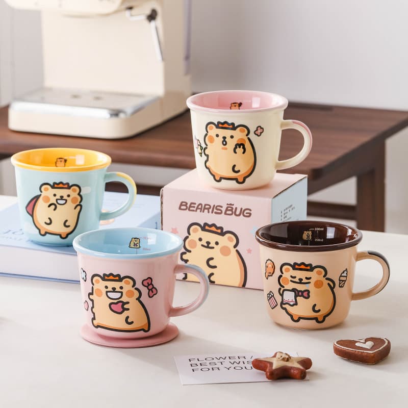 Birthday gift for best friend, Bear Bug Ceramic Cup, Couple Mug, Children's Scale Water Cup, Accompanying Gift Box