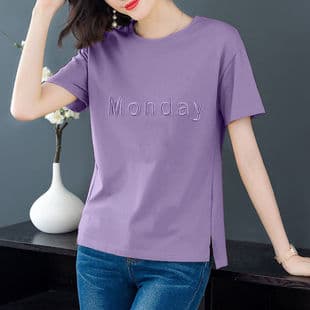 Korean Style Short Sleeve T-Shirt for Women Summer New Loose Plus Size Slimming Middle-Aged Mom Embroidered Top