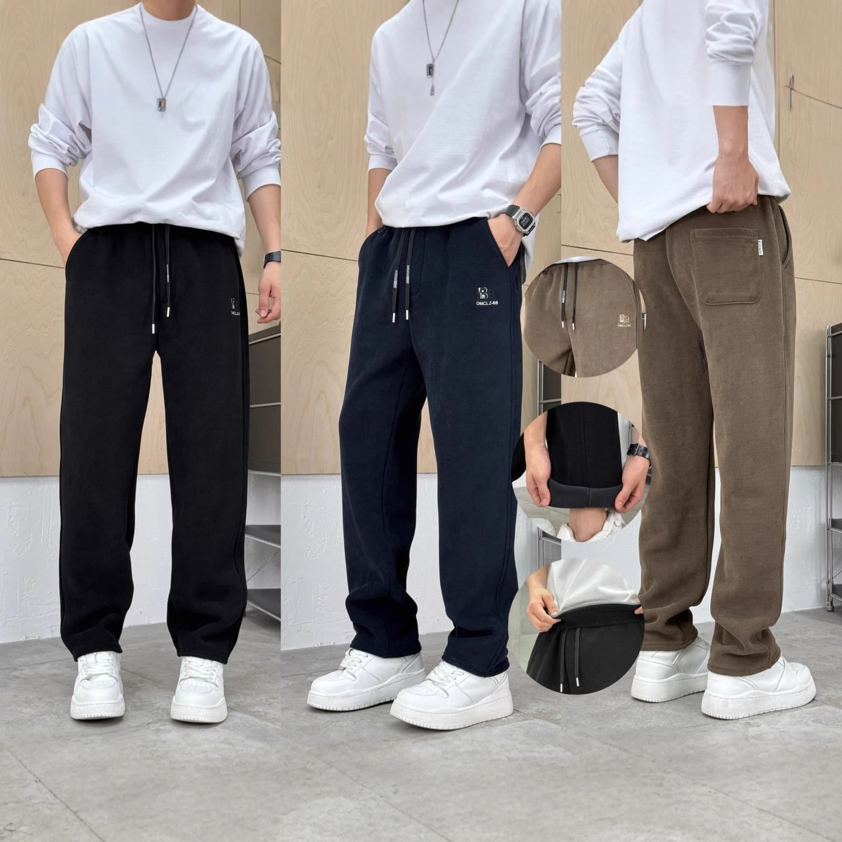 2025 Autumn/Winter Men's European Cotton Fleece Flat-Leg Pants Thickened Warm Straight-Leg Pants Wrinkle-Resistant Commuter Casual Versatile 8809
