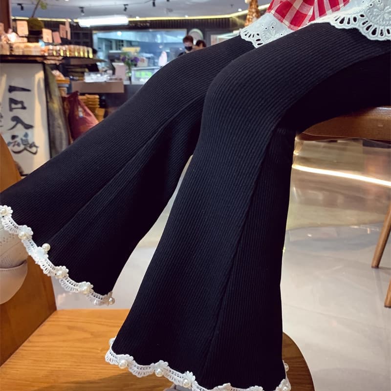 Girls' bell bottoms spring and autumn new style children's Korean style pearl flower horse hoof pants 2025 autumn fashionable trousers