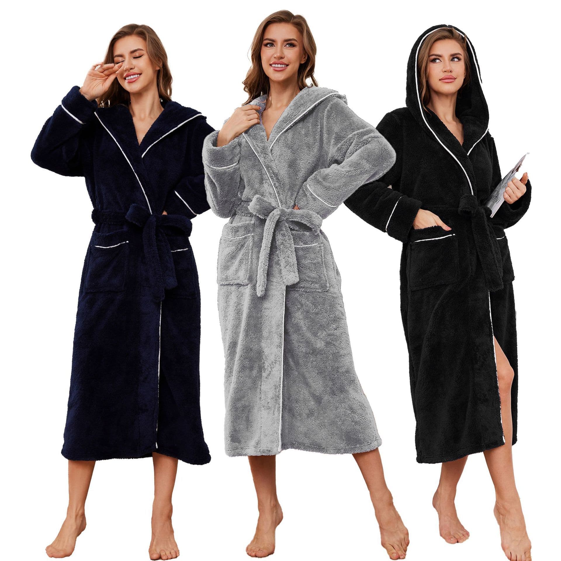 Large Size Coral Fleece Robe Women's Hooded Sleepwear Autumn Winter Home Clothes Chinese Brand Summer Season Other Material