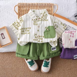 Factory Wholesale Boys' Summer Fashionable Letter Print Short Sleeve Two-Piece Set Boys' Summer Outfit 0-5 Years
