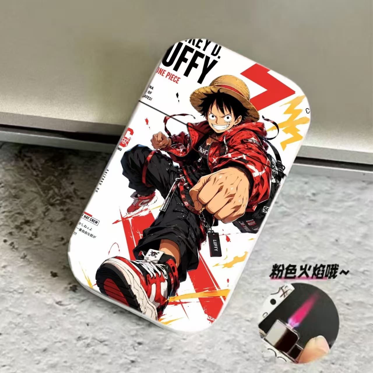 One Piece Luffy anime metal windproof pink flame butane gas lighter craft gift lighter