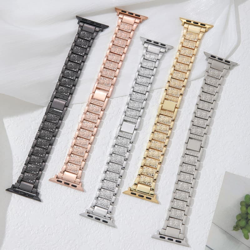 Metal Three-Link Peony Flower Rhinestone Watch Band for Apple Watch S10/11 Series iWatch