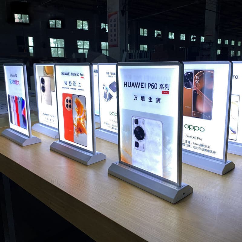 Senya foreign trade custom double-sided illuminated small light boxes, rechargeable desktop advertising menu boards with battery for table use.
