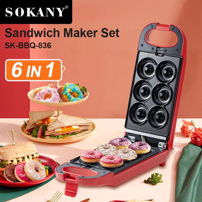 Cross-border 6-in-1 Home Nut Machine, Cake Machine, Donut Machine, Waffle Machine, Sandwich Machine