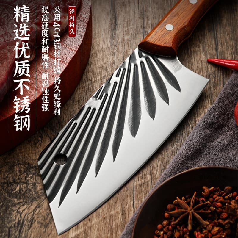 Stainless Steel Forged Hammered Pattern Feather Scale Kitchen Knife Slicing Knife Meat and Vegetable Knife Yangjiang Kitchen Knife
