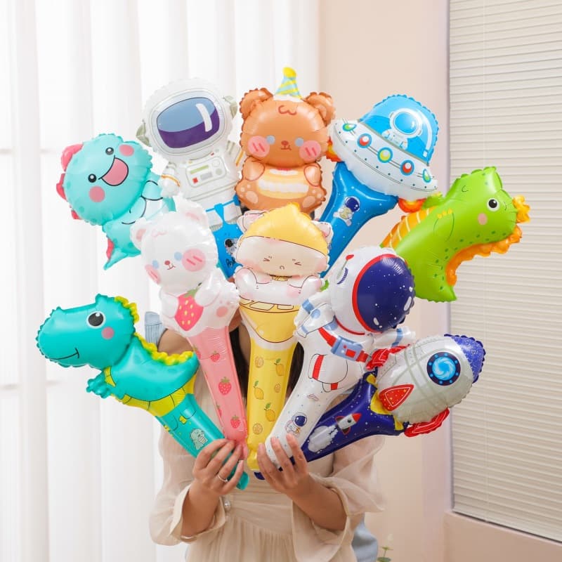Children's Day Cartoon Stick Holding Stick Animation Rocket Dinosaur Aluminum Foil Balloon Street Stall Toy