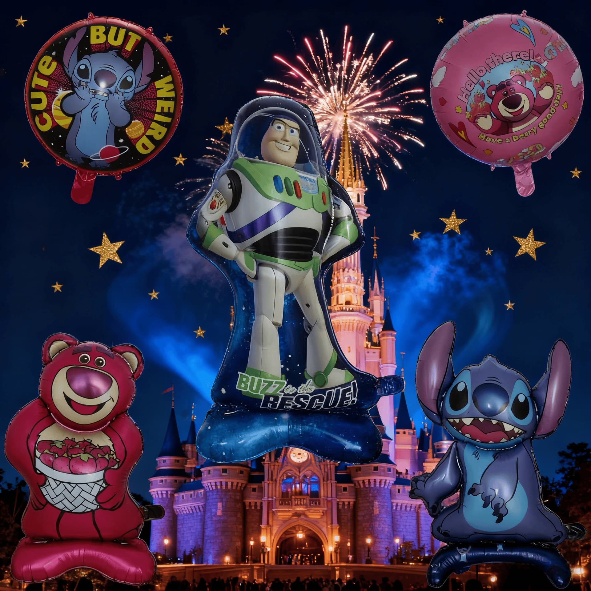 Cross-border hot style Stitch Strawberry Bear cartoon cute astronaut aluminum film balloon stall birthday holiday decoration