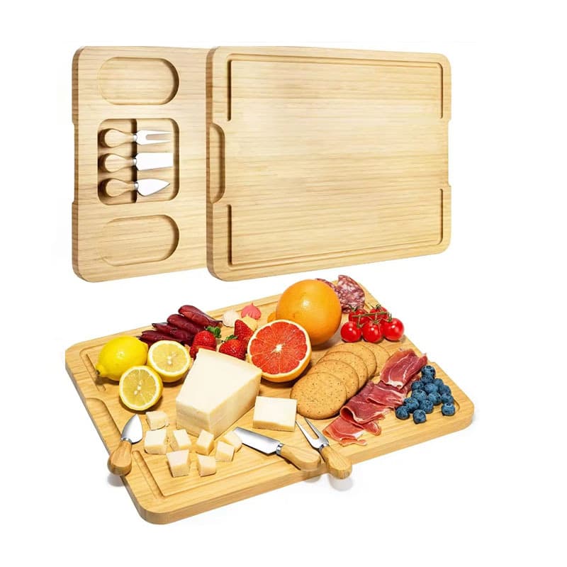New Bamboo Cutting Board Tableware Set, Creative Wooden Cheese Board with Knife and Fork, Western Food Fruit Bread Vegetable Board
