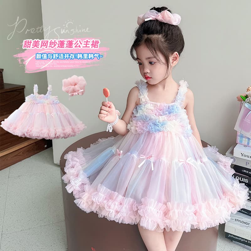 Girls Summer Dress 2026 New Style Baby Princess Dress Birthday Party Gown Children Vest Mesh Skirt Summer Collection