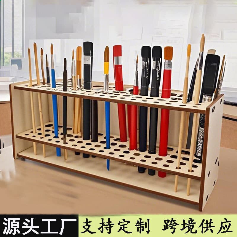 Wooden crafts, wooden double-layer paintbrush storage rack, office desk decorations, high-end niche intangible cultural heritage crafts
