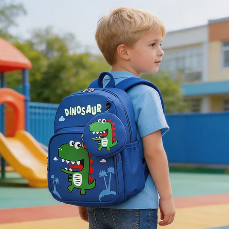 New Kindergarten Backpack for Boys, Cute Dinosaur Design, Lightweight Kids School Bag for Ages 3-6