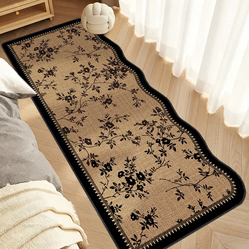French Style Bedroom Loop Pile Bedside Rug, Premium Master Bedroom Stain-Resistant Low-Maintenance Floor Mat, Home Room Vintage Style Runner