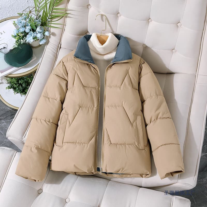 Women's Short Cotton Jacket, 2024 Autumn/Winter New Fashion Oversize Thickened Loose Stand Collar Versatile Cotton Coat