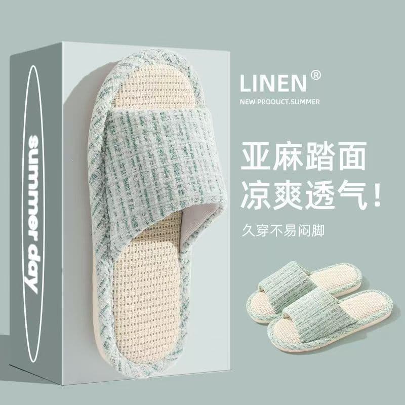 Couples linen floor quiet non-slip slippers for women, home indoor summer sweat-absorbing cotton-linen sandals for men, all-season wear
