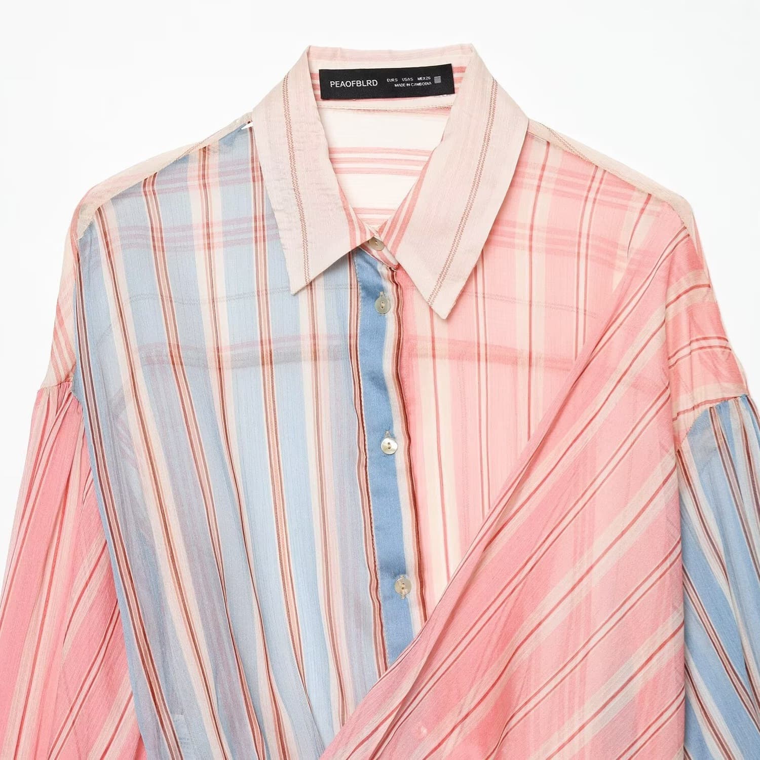 KAOPU ZA Women's Clothing Wholesale Summer Cross-border Street Fashion Sheer Striped Patchwork Long-sleeve Tie-front Shirt