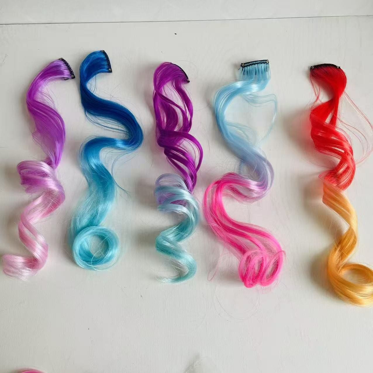 Women's Clip-in Gradient Hair Extension One-Piece Highlighted Colored Curly Hairpiece Single Color Hair Extension