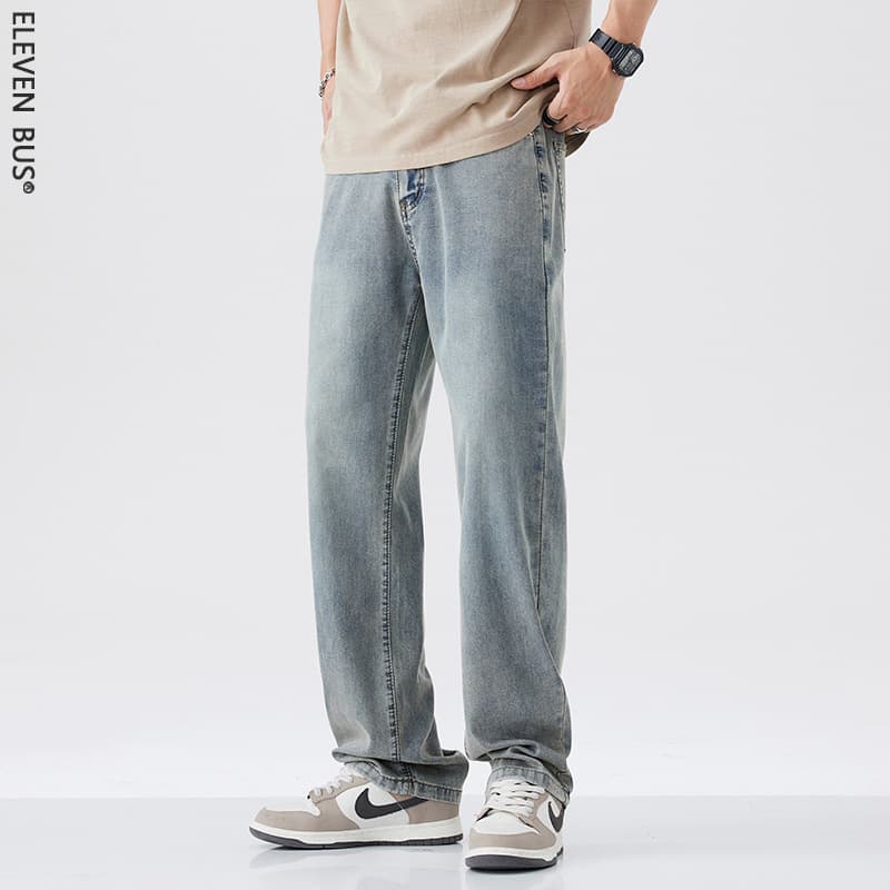 Lewei Men's Clothing | Lyocell Tencel Denim Jeans Summer Retro Vintage Casual Straight Leg Pants for Men Loose Fit