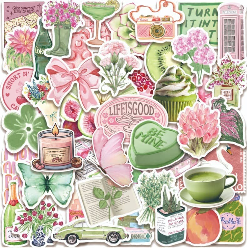 50 ins style pink and green summer fresh stickers electric car luggage laptop waterproof stickers