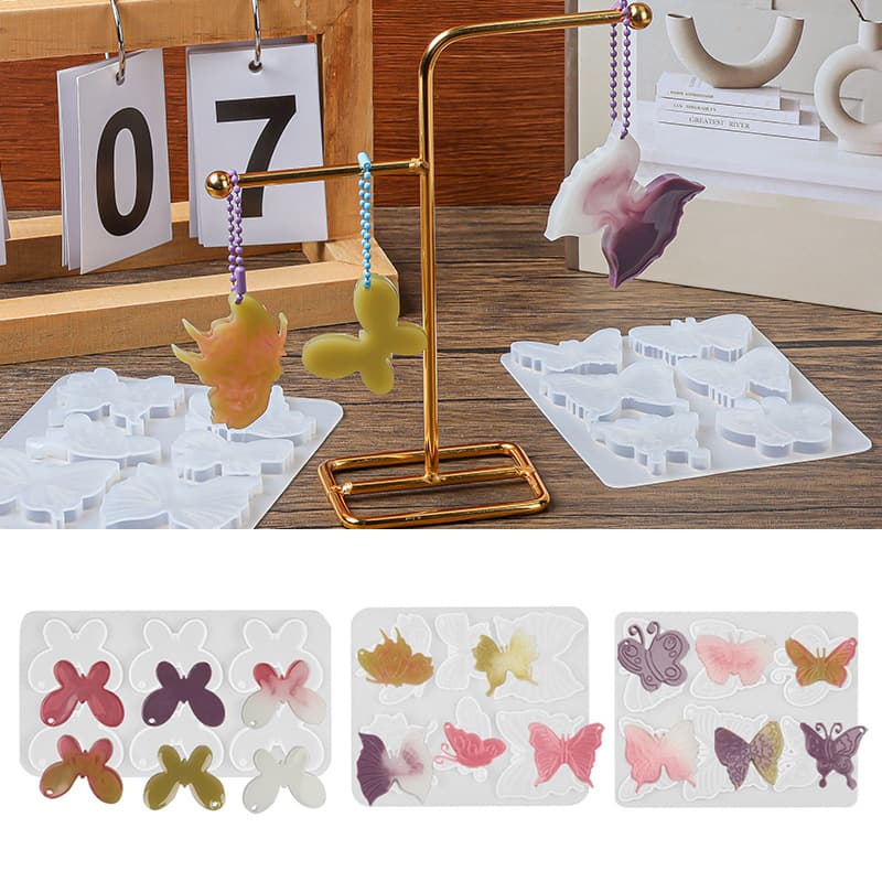 DIY Six-Connected Butterfly Pendant Hanging Resin Mold Creative Backpack Keychain Tag Epoxy Silicone Mold