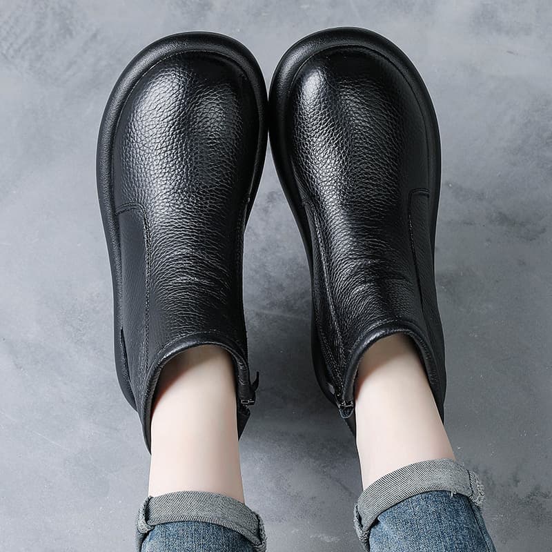 First-Layer Cowhide Autumn and Winter New Low-Heeled Boots Retro Women's Shoes Genuine Leather Boots Women's Short Boots Round-Toe Mom's Shoes