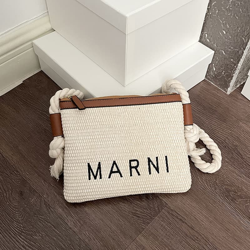 2026 New Manila Raffia Woven Crossbody Bag Cotton Linen Rope Shoulder Strap Beach Bag Vacation Travel Bag Single Shoulder Women's Bag