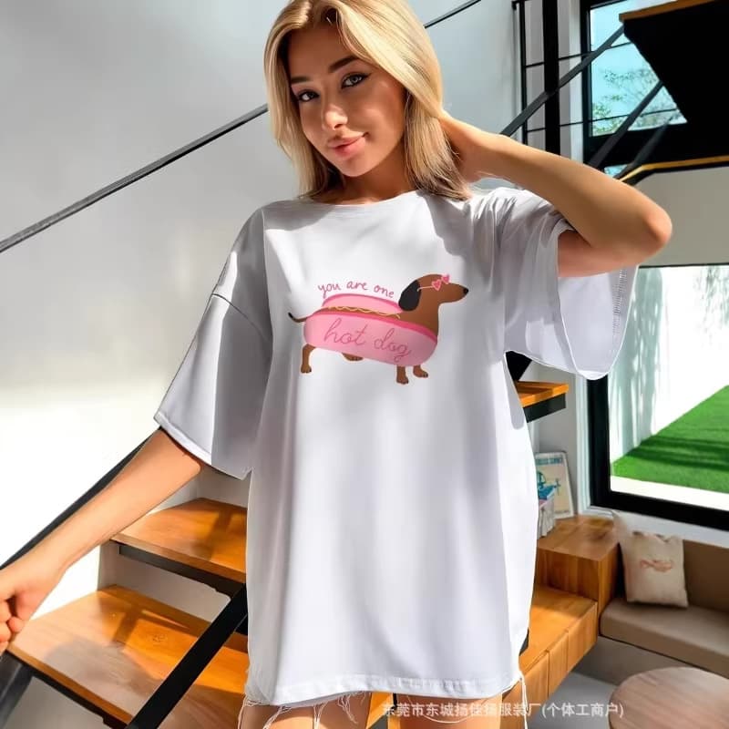 Summer Lazy Style Versatile Fashion Trendy Cute Sweet Comfortable Printed Loose Fit Oversize Top Trendy