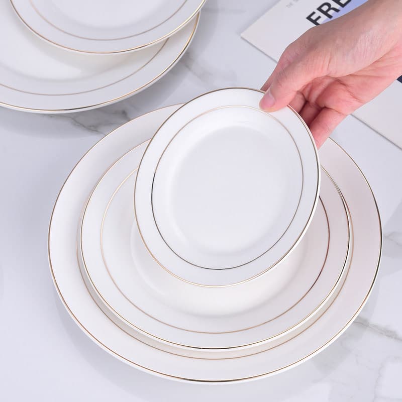 European-style Gold Rim Ceramic Dinner Plate Round Plate for Steak Pasta Breakfast Dish Light Luxury