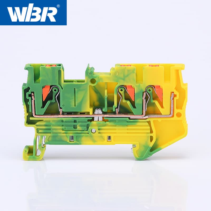 One-in-two-out pluggable spring grounding bar PT2.5 4 6 TWIN-PE direct plug three-wire grounding terminal