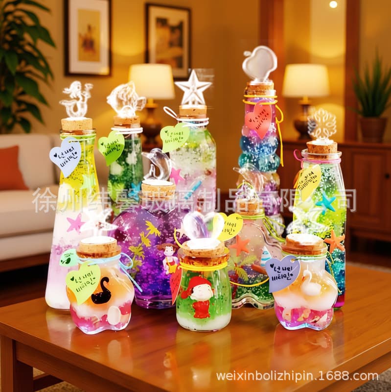 Free Shipping Cross-Border Creative Wish Bottle Cork Cartoon Lid Glass Bottle Drift Bottle Ocean Bottle Rainbow Bottle Star Bottle