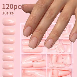 Cross-border 120pcs Light Pink Solid Short Square Press-On Nails Set DIY Handmade Nail Art Finished Tips Factory Wholesale