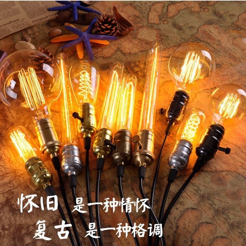 For Edison bulb retro personality tungsten filament 40W 110V 220V decorative round long strip light eled