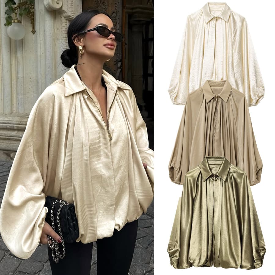 Cross-border European and American clothing bat sleeve coat Xinkun fashion thin coat women's lapel solid color cardigan foreign trade wholesale