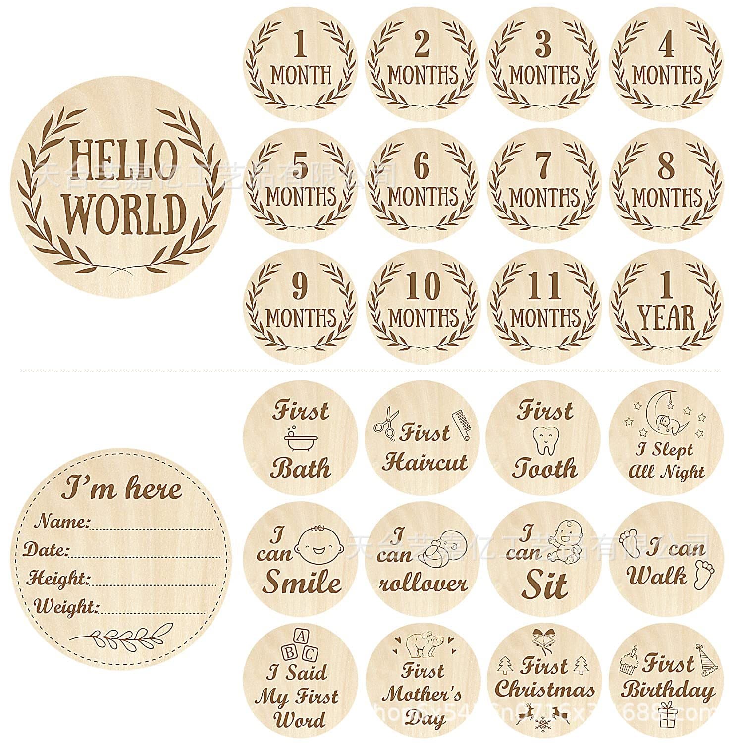 Wooden Milestone Baby First Time Reversible Engraved Photo Prop Tray Bath and Newborn Gift Set Wooden Art