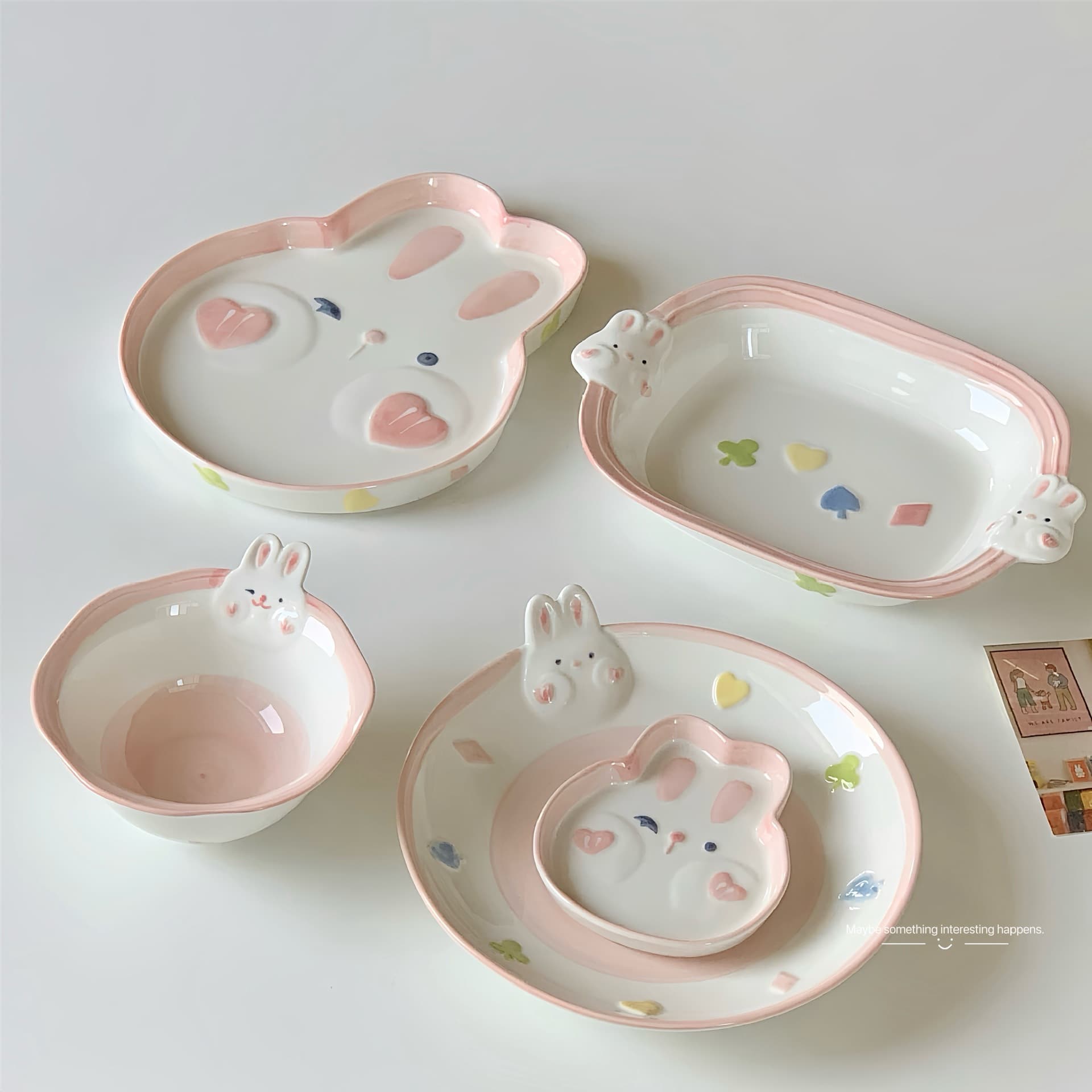 Girls' high-looking tableware, cute ceramic underglaze plate and bowl set, ins style breakfast plate, home dessert plate