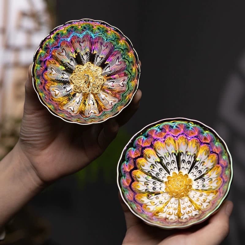 TikTok Hot Sale Clearance Bargain Gold and Silver Lotus Tea Cup Multicolor Peacock Cup Dazzling Tea Cup Cross-Border Bestseller