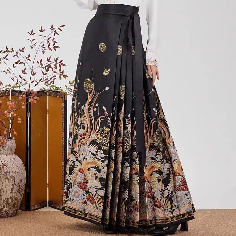 2025 New Style New Chinese Style Wedding Banquet Dress Bride Engagement Festive Gold-Woven Zhuanghua Horse-Face Skirt Ming Dynasty Half Skirt