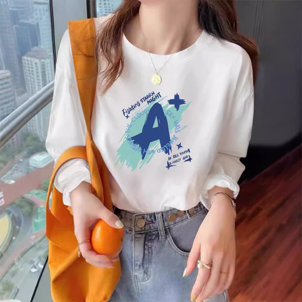 White Pure Cotton Women's Long Sleeve T-Shirt Korean Round Neck Base Layer Plus Size Casual Autumn 230g Women's T-Shirt Top